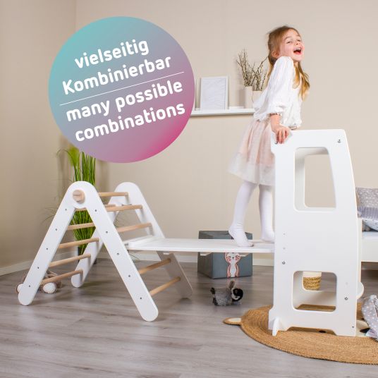 Babybay 2in1 Kletterleiter & Rutsche für Littlefoot Lernturm und Kletterdreieck - Weiß lackiert