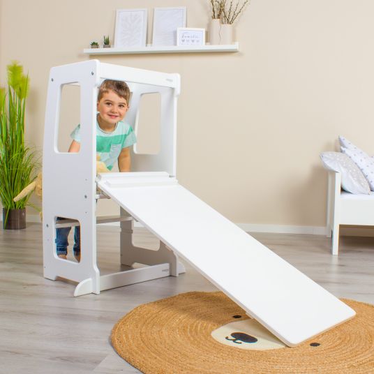 Babybay 2in1 Kletterleiter & Rutsche für Littlefoot Lernturm und Kletterdreieck - Weiß lackiert