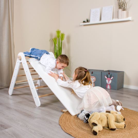 Babybay 2in1 Kletterleiter & Rutsche für Littlefoot Lernturm und Kletterdreieck - Weiß lackiert