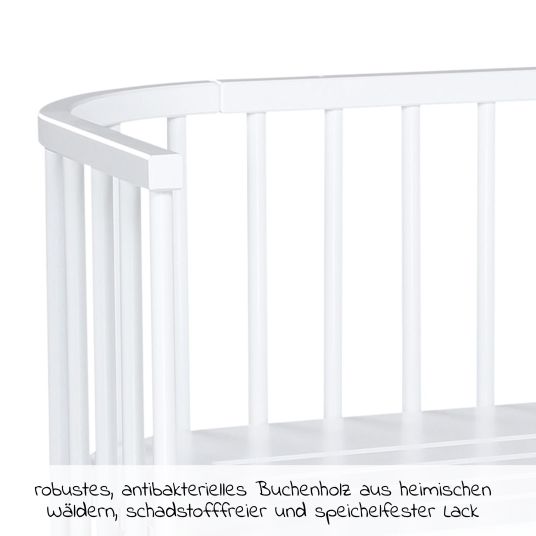 Babybay 5-piece co-sleeper set Boxspring with mattress Classic Fresh, nest stars white pearl gray, fitted sheet deluxe white & locking gate - white