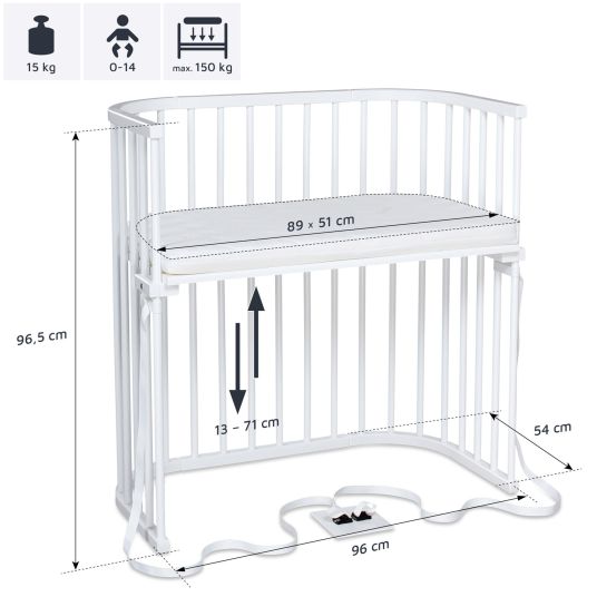 Babybay 5-piece co-sleeper set Boxspring with mattress Classic Fresh, nest stars white pearl gray, fitted sheet deluxe white & locking gate - white