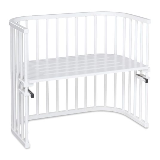Babybay 5-piece co-sleeper set maxi with mattress Classic Fresh, nest stars white pearl gray, fitted sheet deluxe white & locking gate - white