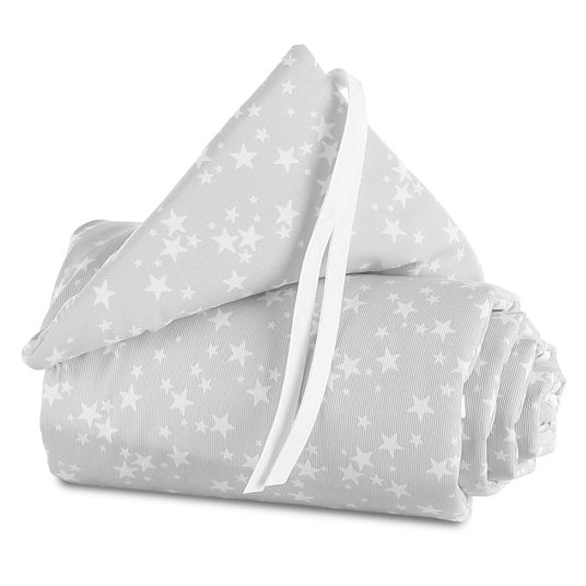 Babybay Set di 5 pezzi con materasso Classic Fresh, stelle del nido bianco grigio perla, lenzuolo matrimoniale deluxe bianco e cancelletto di chiusura - bianco