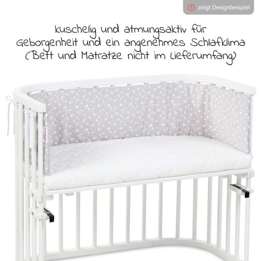 Babybay 5-piece co-sleeper set maxi with mattress Classic Fresh, nest stars white pearl gray, fitted sheet deluxe white & locking gate - white