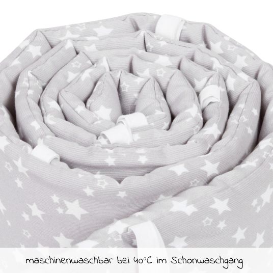 Babybay Set di 5 pezzi con materasso Classic Fresh, stelle del nido bianco grigio perla, lenzuolo matrimoniale deluxe bianco e cancelletto di chiusura - bianco