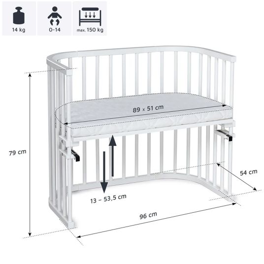 Babybay Boxspring co-sleeper incl. free mattress Classic Soft - white lacquered