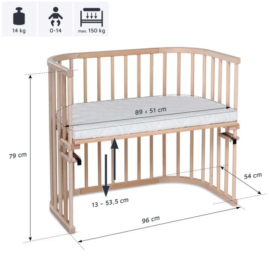 Babybay Maxi extra-large co-sleeper - also for twins incl. free Classic Soft mattress - natural untreated