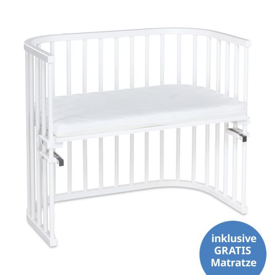 Babybay Beistellbett Maxi extra groß - auch für Zwillinge inkl. Gratis Matratze Classic Soft - Weiß lackiert