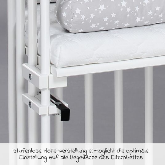 Babybay Beistellbett Maxi extra groß - auch für Zwillinge inkl. Gratis Matratze Classic Soft - Weiß lackiert