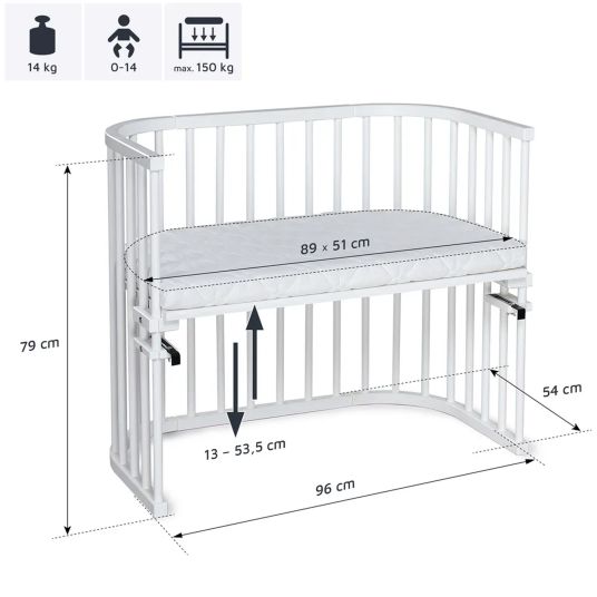 Babybay Maxi extra-large co-sleeper - also for twins incl. free Classic Soft mattress - white lacquered