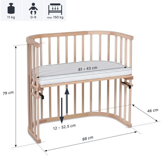 Babybay Original co-sleeper incl. free Classic Soft mattress - natural untreated