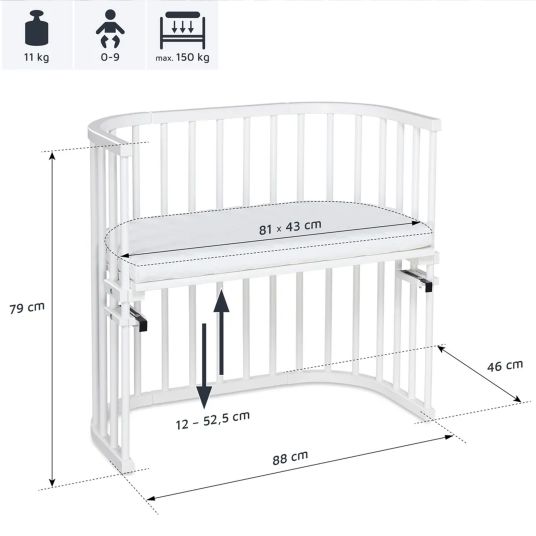 Babybay Original co-sleeper incl. free Classic Soft mattress - white lacquered