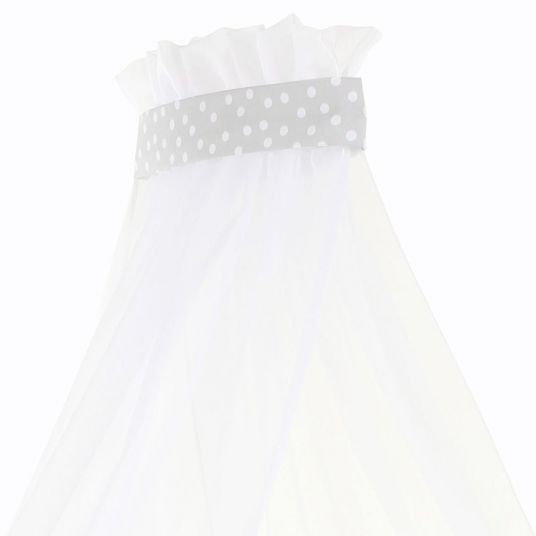 Babybay Canopy with pearl grey banderole for extra bed - dots white