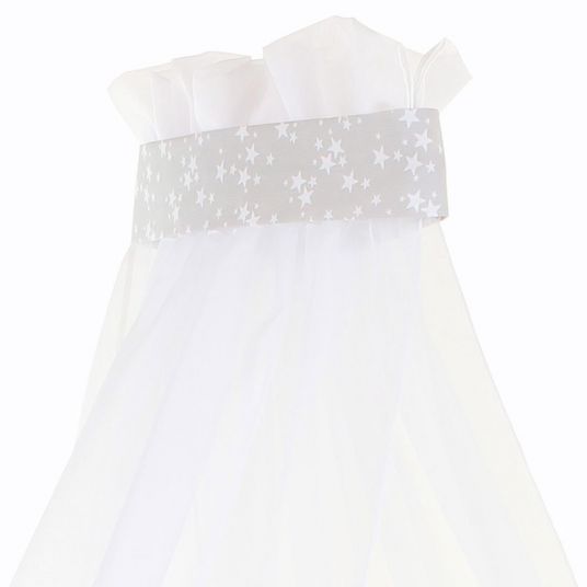 Babybay Himmel mit perlgrauer Banderole für Beistellbett - Sterne Weiß