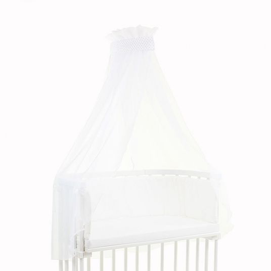 Babybay Canopy with white banderole for extra bed - dots pearl grey