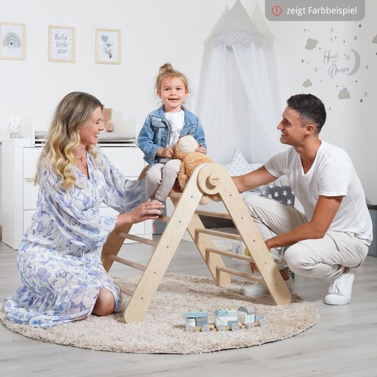 Babybay Triangolo di arrampicata Littlefoot montato, regolabile senza attrezzi, pieghevole in legno di faggio - verniciato beige