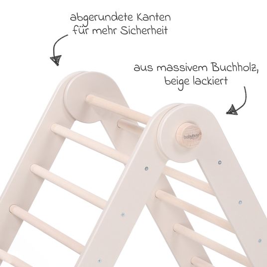 Babybay Triangolo di arrampicata Littlefoot montato, regolabile senza attrezzi, pieghevole in legno di faggio - verniciato beige