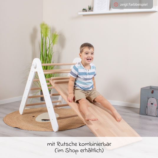 Babybay Triangolo di arrampicata Littlefoot montato, regolabile senza attrezzi, pieghevole in legno di faggio - verniciato beige