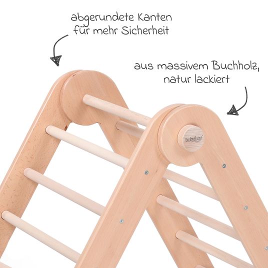 Babybay Kletterdreieck Littlefoot montiert, werkzeuglos verstellbar, klappbar aus Buchenholz - Natur lackiert