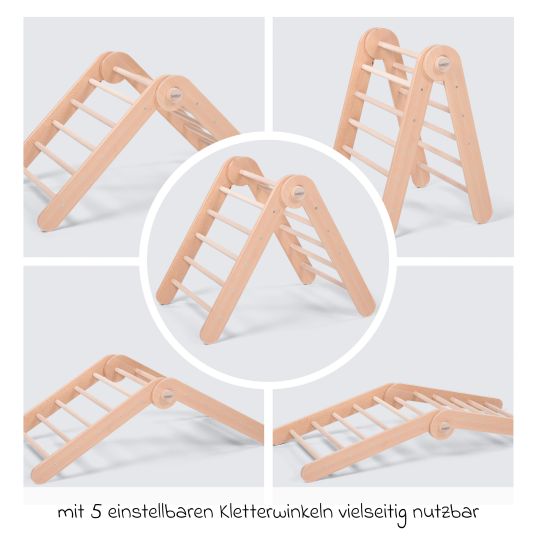 Babybay Triangolo per arrampicata Littlefoot, assemblato, regolabile senza attrezzi, pieghevole, in legno di faggio - finitura laccata naturale