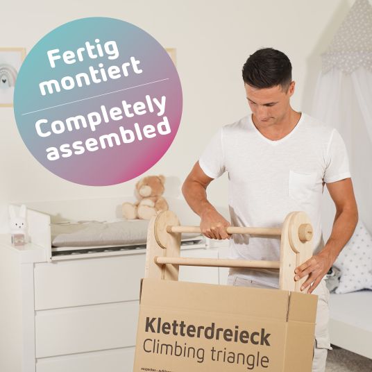 Babybay Kletterdreieck Littlefoot montiert, werkzeuglos verstellbar, klappbar aus Buchenholz - Natur lackiert