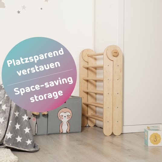 Babybay Kletterdreieck Littlefoot montiert, werkzeuglos verstellbar, klappbar aus Buchenholz - Natur lackiert