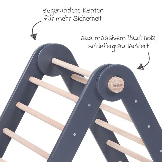 Babybay Triangolo di arrampicata Littlefoot montato, regolabile senza attrezzi, pieghevole in legno di faggio - verniciato grigio ardesia