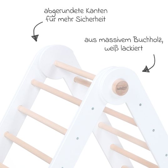 Babybay Kletterdreieck Littlefoot montiert, werkzeuglos verstellbar, klappbar aus Buchenholz - Weiß lackiert