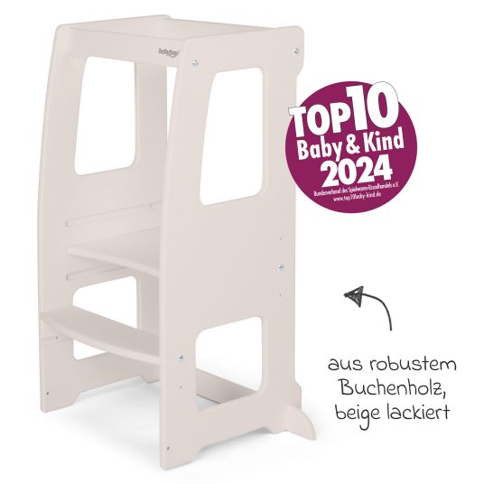 Babybay Littlefoot learning tower, 3-way height-adjustable, made of beech wood - painted beige