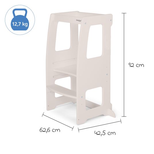 Babybay Littlefoot learning tower, 3-way height-adjustable, made of beech wood - painted beige