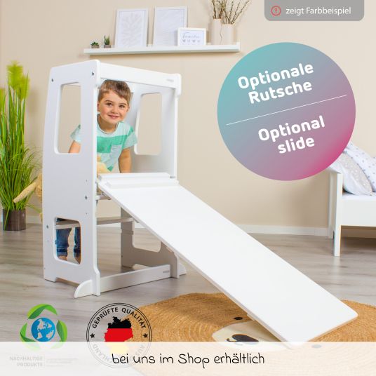 Babybay Littlefoot learning tower, 3-way height-adjustable, made of beech wood - painted beige