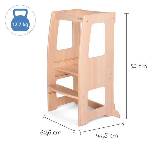 Babybay Torre didattica Littlefoot, regolabile in altezza in 3 posizioni, in legno di faggio - finitura laccata naturale