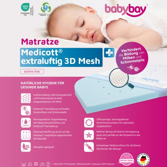 Babybay Materasso Medicott 3D Mesh extra arioso per la culla Original - Bianco