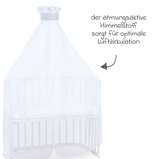 Babybay Mosquito net and canopy for all co-sleeper beds up to 96 cm long - Pearl gray dots - White