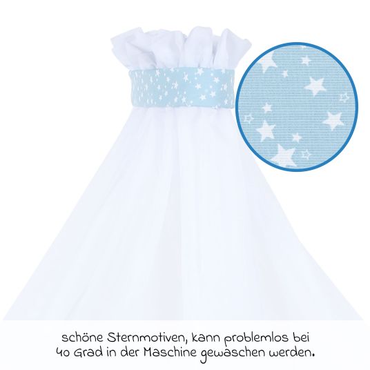 Babybay Moskitoschutz und Himmel für alle Beistellbetten bis 96 cm Länge - Sterne Azurblau - Weiß