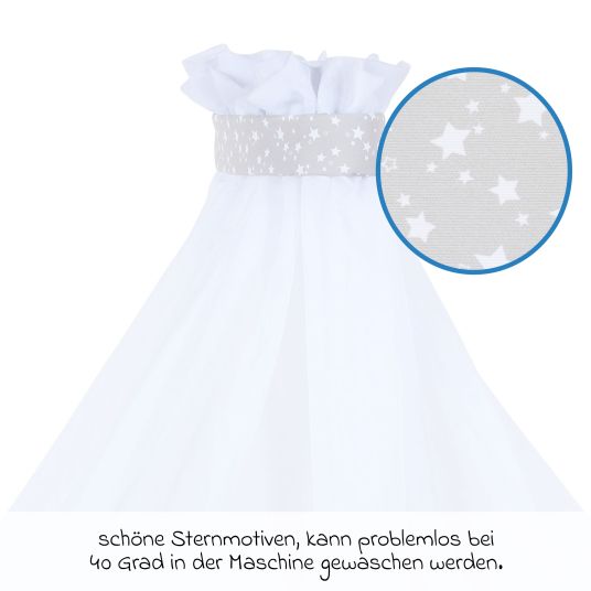 Babybay Moskitoschutz und Himmel für alle Beistellbetten bis 96 cm Länge - Sterne Perlgrau - Weiß