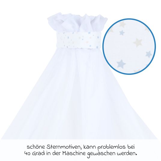 Babybay Moskitoschutz und Himmel für alle Beistellbetten bis 96 cm Länge - Sternenmix Weiß - Sand/Azurblau