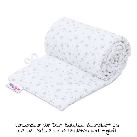 Babybay Nestchen aus Piqué für Beistellbett Maxi, Boxspring, Comfort, Comfort Plus - Sterne Perlgrau - Weiß