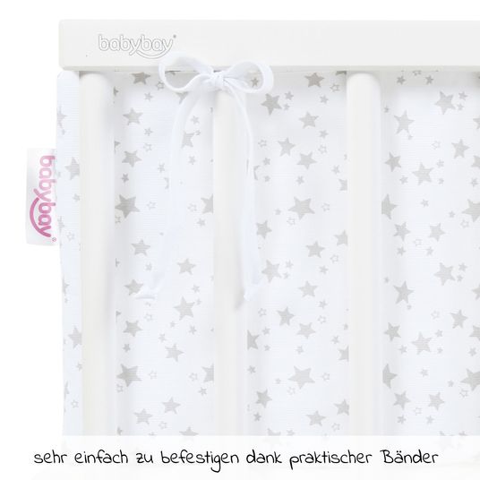 Babybay Nestchen aus Piqué für Beistellbett Maxi, Boxspring, Comfort, Comfort Plus - Sterne Perlgrau - Weiß