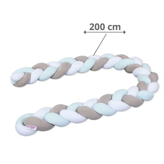 Babybay Nestchenschlange geflochten für Kinderbetten 200 cm - Weiß - Beige - Aqua