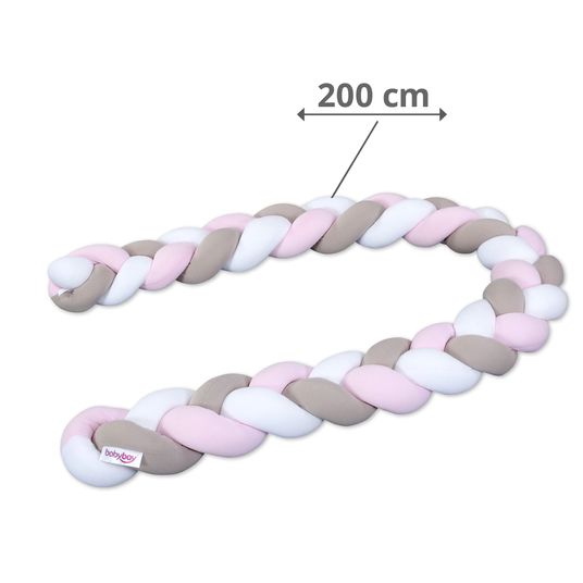 Babybay Nestchenschlange geflochten für Kinderbetten 200 cm - Weiß - Beige - Rosé