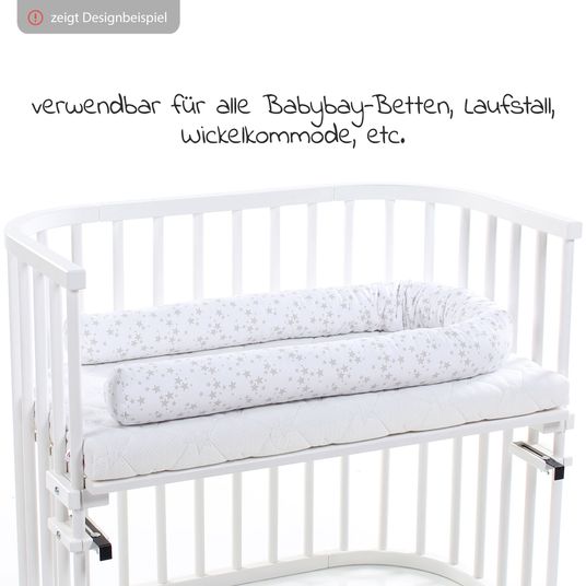 Babybay Nest snake piqué for all Babybay co-sleeper beds 180 cm - stars pearl gray - white