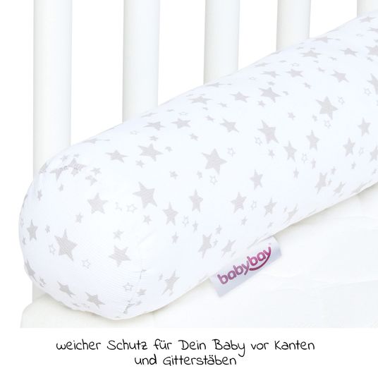 Babybay Nestchenschlange Piqué für alle Babybay Beistellbetten 180 cm - Sterne Perlgrau - Weiß
