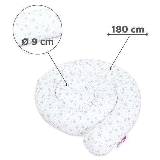 Babybay Nestchenschlange Piqué für alle Babybay Beistellbetten 180 cm - Sterne Perlgrau - Weiß
