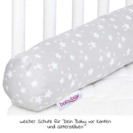 Babybay Nestchenschlange Piqué für alle Babybay Beistellbetten 180 cm - Sterne Weiß - Perlgrau