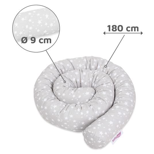 Babybay Nestchenschlange Piqué für alle Babybay Beistellbetten 180 cm - Sterne Weiß - Perlgrau