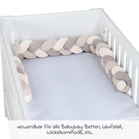 Babybay Nestschenschlange geflochten für Kinderbetten 200 cm - Ivory - Beige - Creme