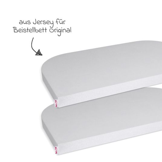 Babybay Spannbetttuch 2er Pack Deluxe aus Jersey für Beistellbett Original 89 x 50 cm - Zartgrau