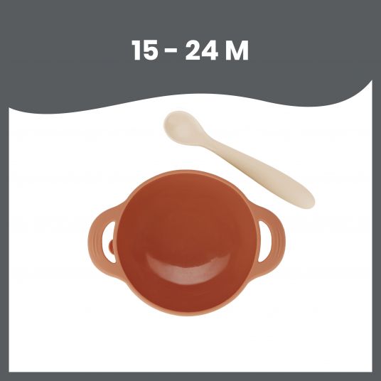 Babymoov Set da mangiare in silicone a 2 pezzi Ciotola con base a ventosa + cucchiaio - Tast'ISY - Fox