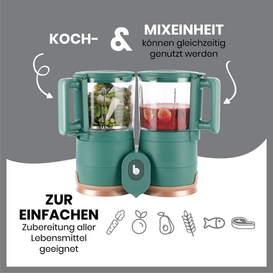 Babymoov Nutribaby, macchina per la pappa in vetro + contenitore GRATUITO Confezione da 6 ciotole ISY in vetro - Green Forest
